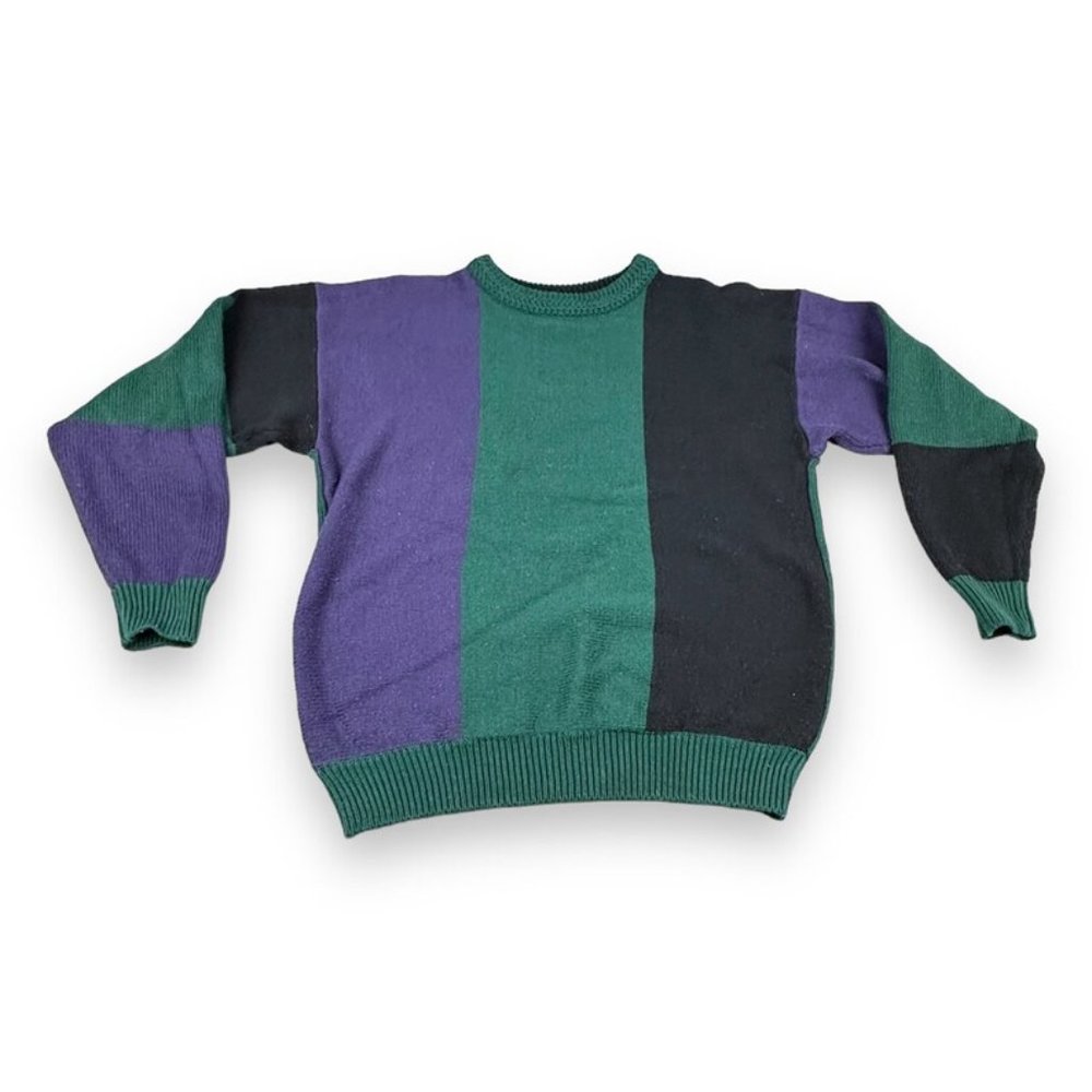 Vintage 90s Wentworth Navy Blue Green Black Color Block Sweater MEDIUM